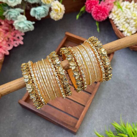 3D-White Lotus Silk Thread Glass Bangles Combo- BC401