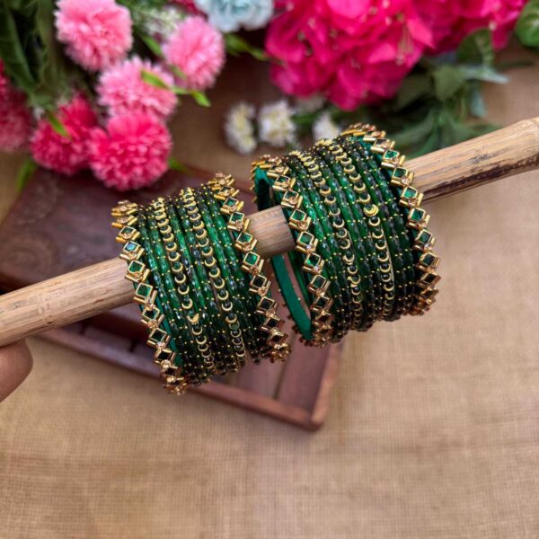 Green Silk Thread Glass Bangles Combo- BC389