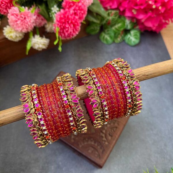 3D-Pink & Orange Silk Thread Glass Bangles Combo - BC454