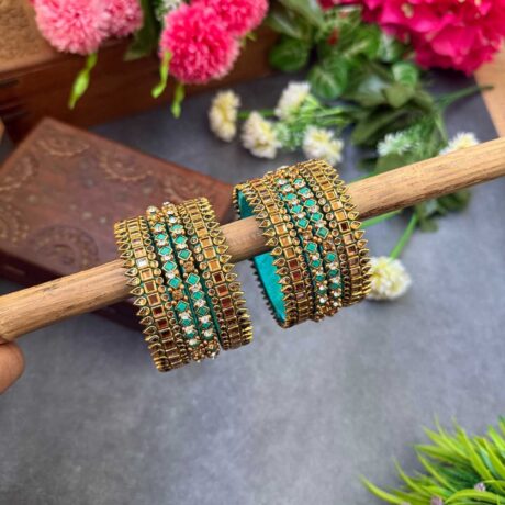 Gold Border With Aqua Green Silk Thread Bangles  – KSTB52