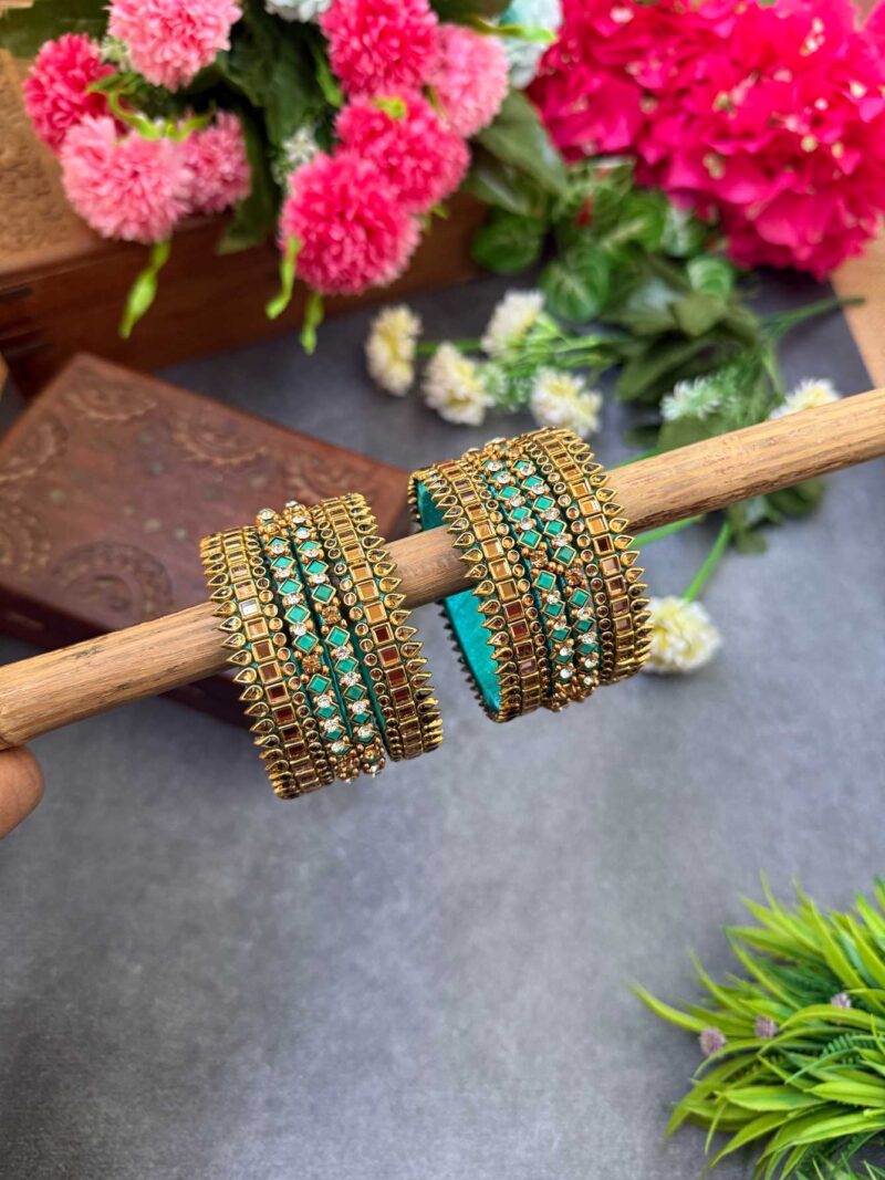 Gold Border With Aqua Green Silk Thread Bangles  – KSTB52