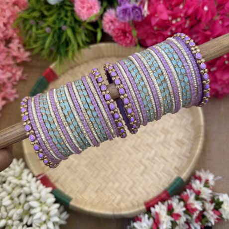 Elegant Look Pastel Colors Bridal Silk Thread Glass Bangle Combo - BC464