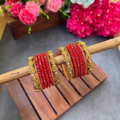 Antique Ganesh  With Red Stone Silk Thread Bangles  – KSTB51