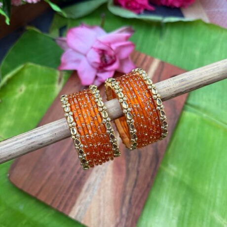 Simple Look Orange Colour Glass Bangle Combo  - BC471