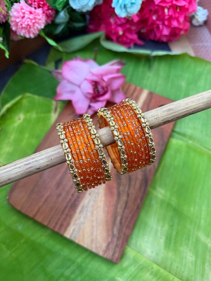 Simple Look Orange Colour Glass Bangle Combo  - BC471