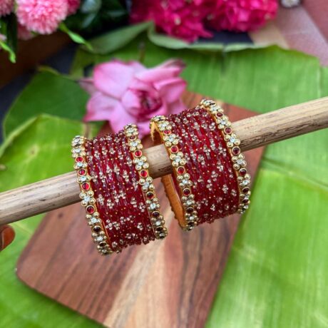 Red Silk Thread Glass Bangles Combo - BC428