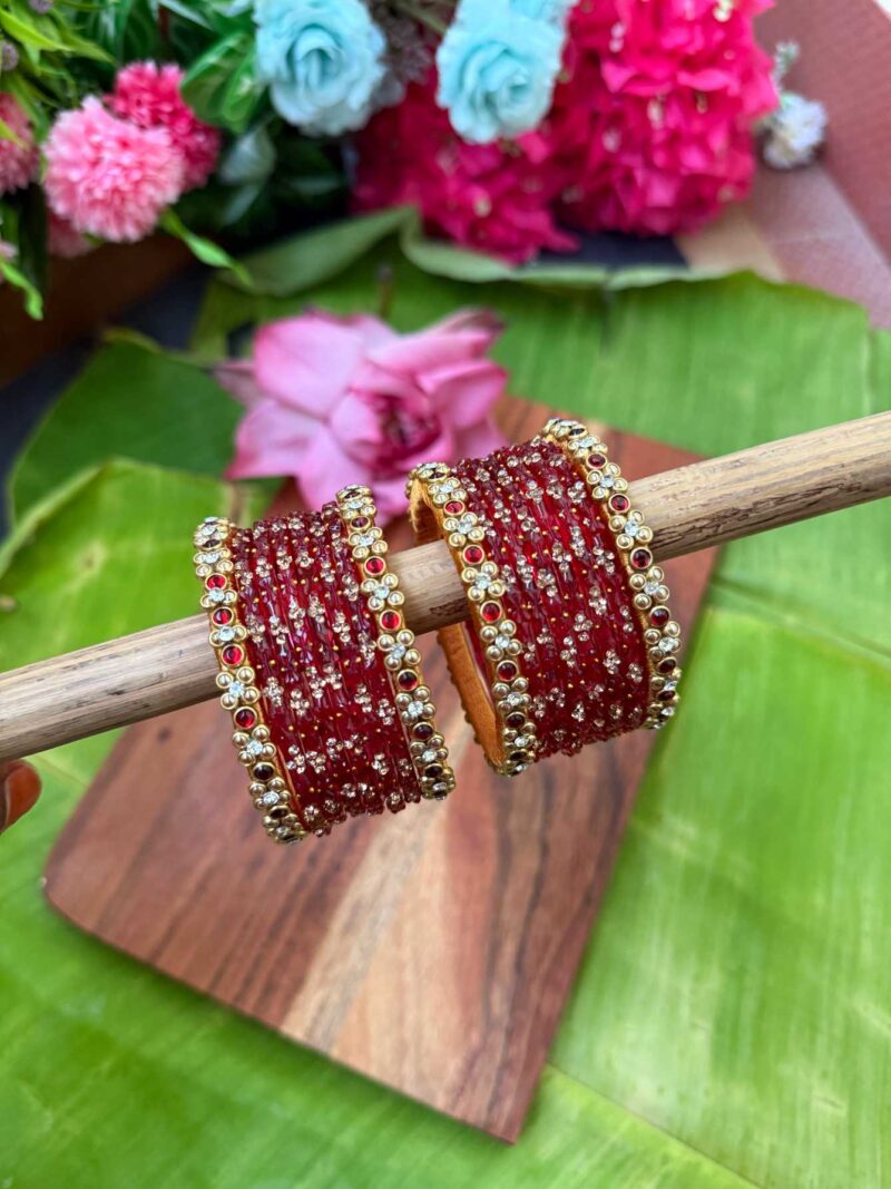 Red Silk Thread Glass Bangles Combo - BC428