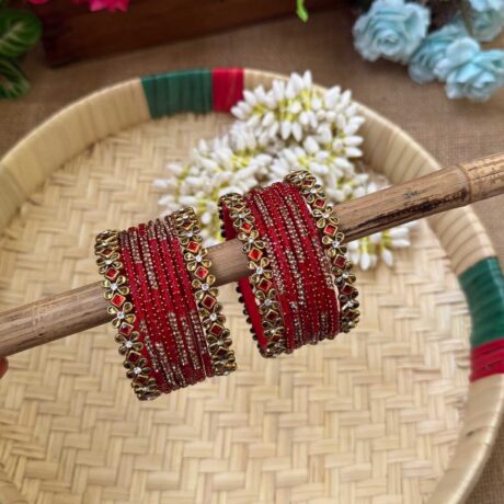 Red Silk Thread Glass Bangles Combo - BC434