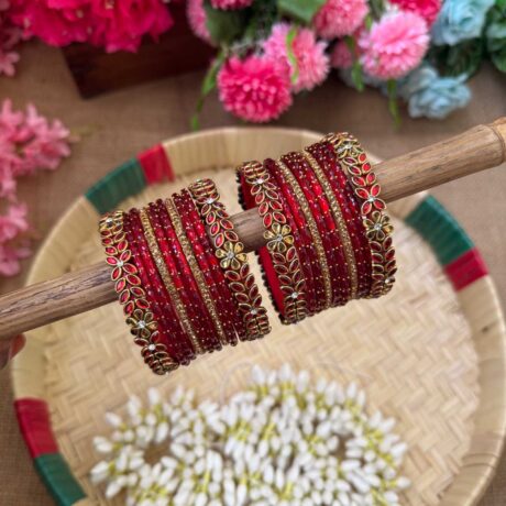 Red Silk Thread Glass Bangles Combo - BC443