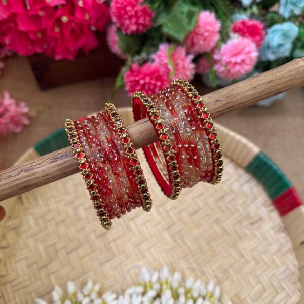 Red Dice Silk Thread Glass Bangles Combo - BC447