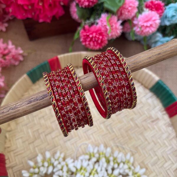Red Diamond Silk Thread Glass Bangles Combo - BC448