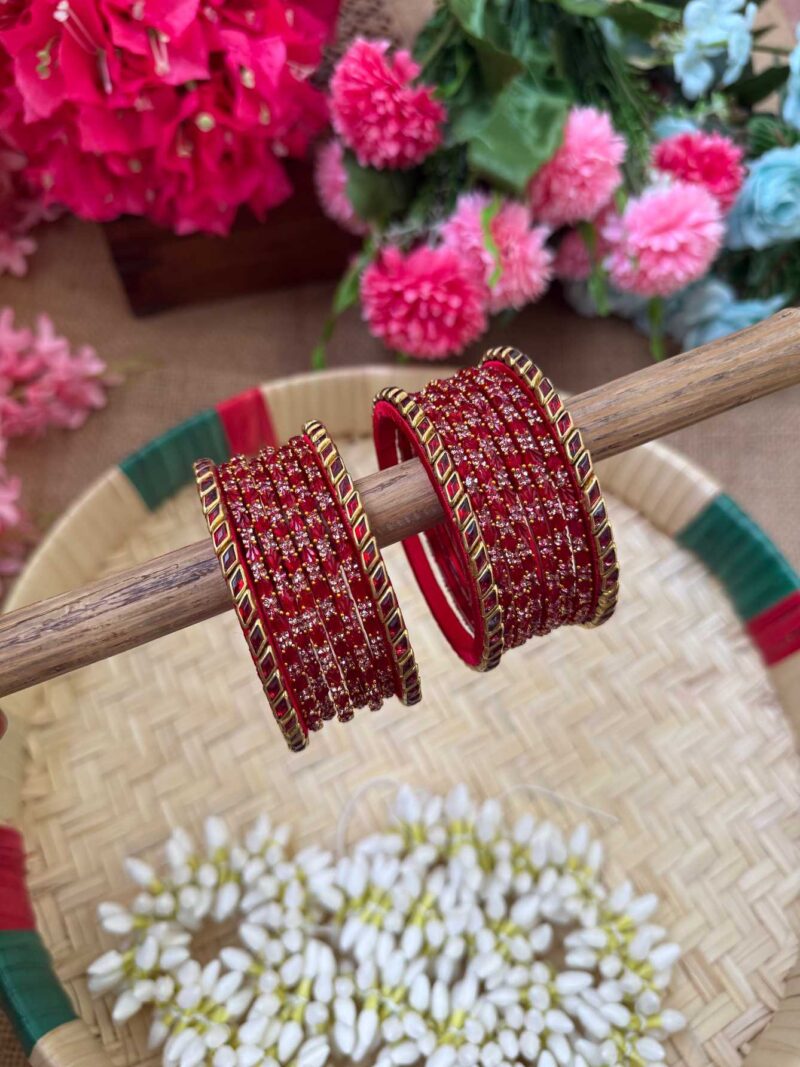 Red Diamond Silk Thread Glass Bangles Combo - BC448