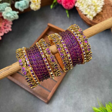 3D-Purple Lotus Silk Thread Glass Bangles Combo- BC394
