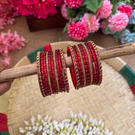 Red Silk Thread Glass Bangles Combo - BC450