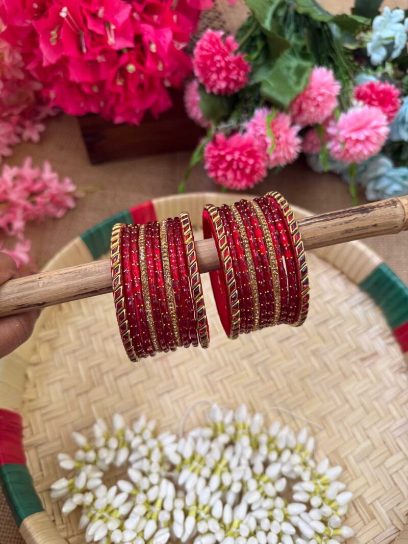 Red Silk Thread Glass Bangles Combo - BC450