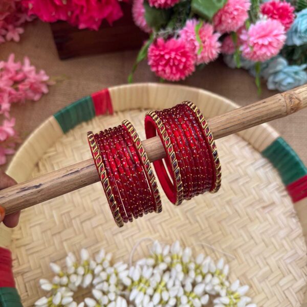 Red Diamond Silk Thread Glass Bangles Combo - BC451