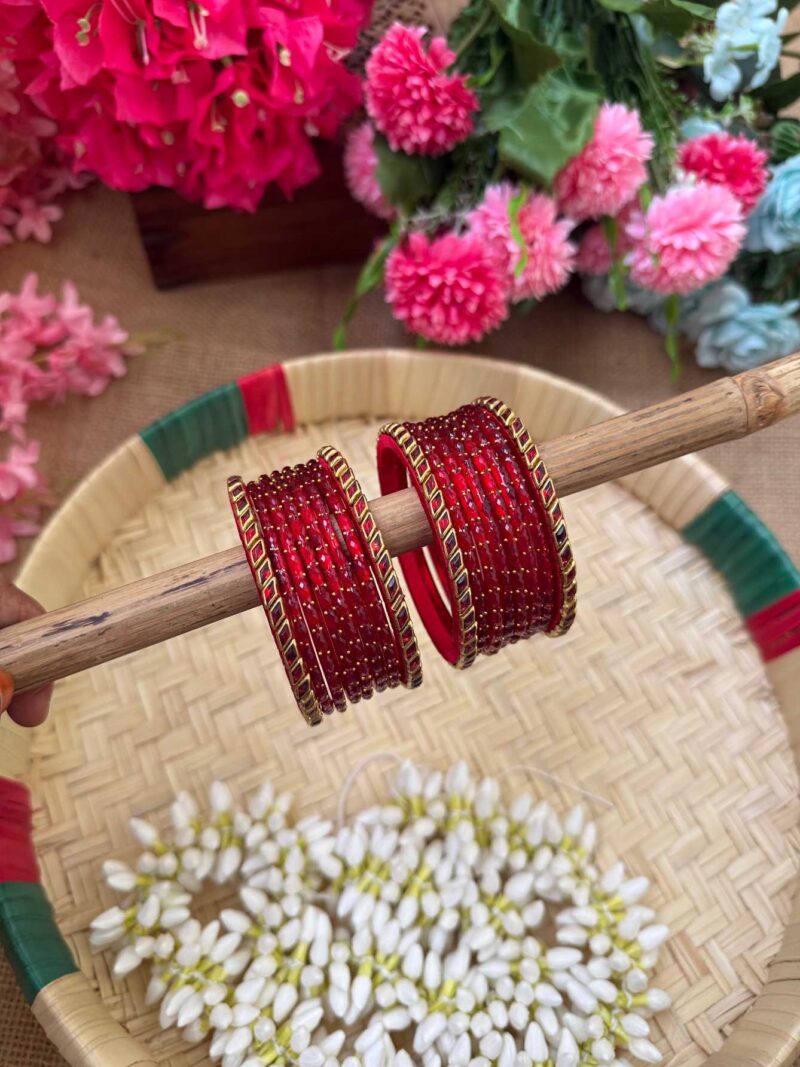 Red Diamond Silk Thread Glass Bangles Combo - BC451