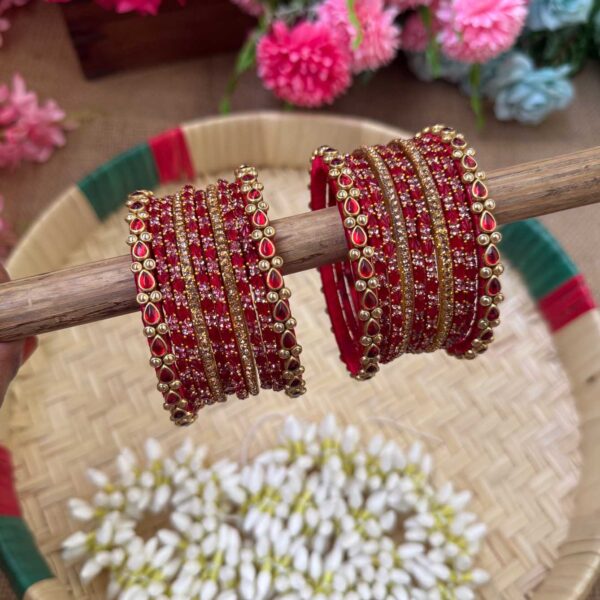 Red Drop Silk Thread Glass Bangles Combo - BC452