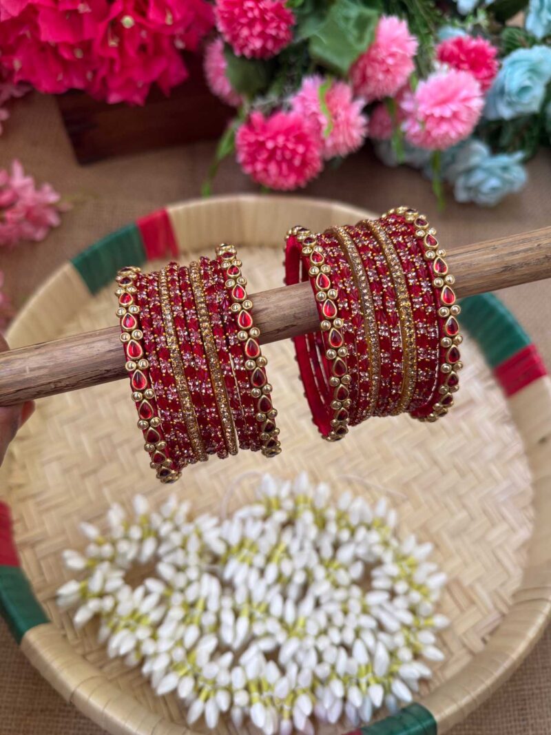 Red Drop Silk Thread Glass Bangles Combo - BC452