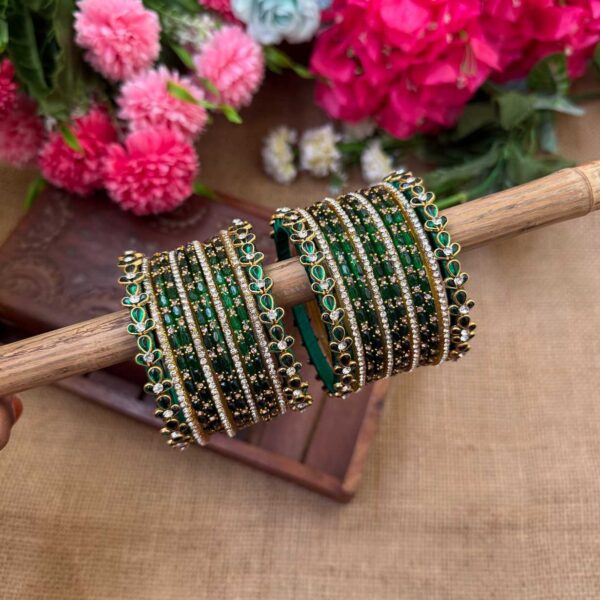 Dark Green Silk Thread Glass Bangles Combo - BC427