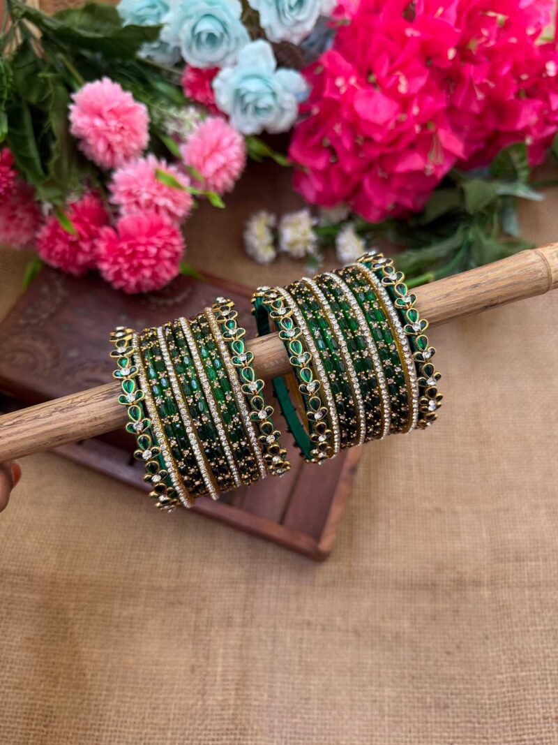 Dark Green Silk Thread Glass Bangles Combo - BC427