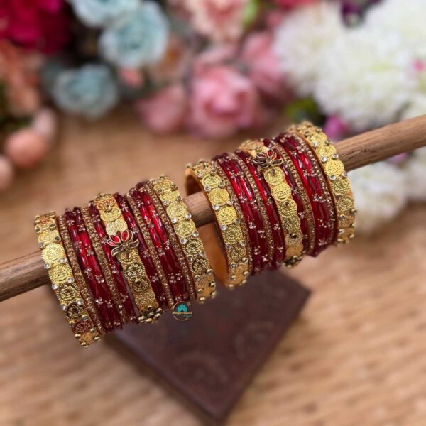 Lakshmi coins with Red Glass Bangles - BC472