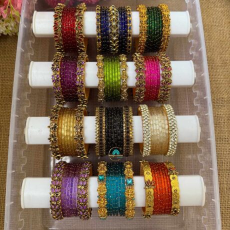 Gift Box - Silk thread Glass Bangles Combo - BC473