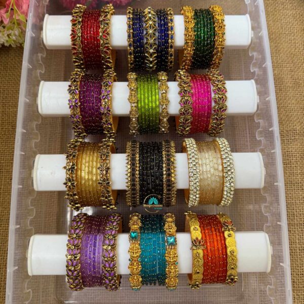 Gift Box - Silk thread Glass Bangles Combo - BC473
