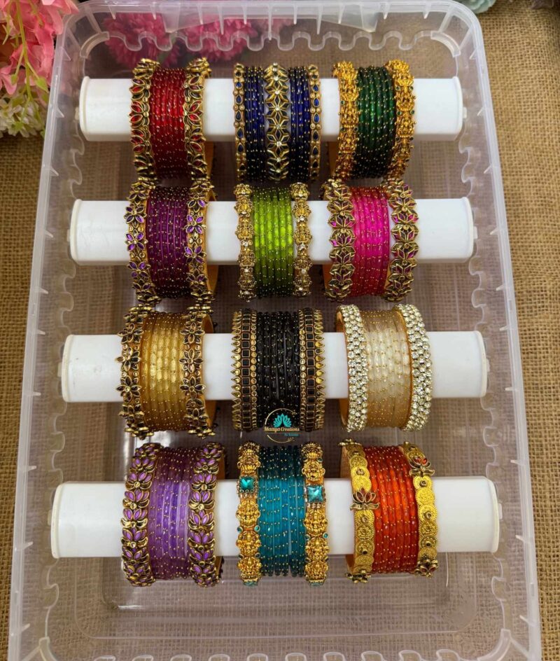 Gift Box - Silk thread Glass Bangles Combo - BC473