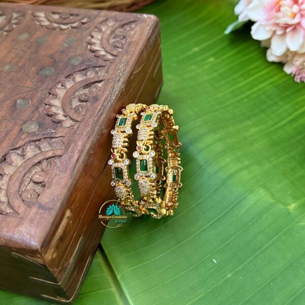 Gold Look like Green AD Stone Bangle Set - PGB1