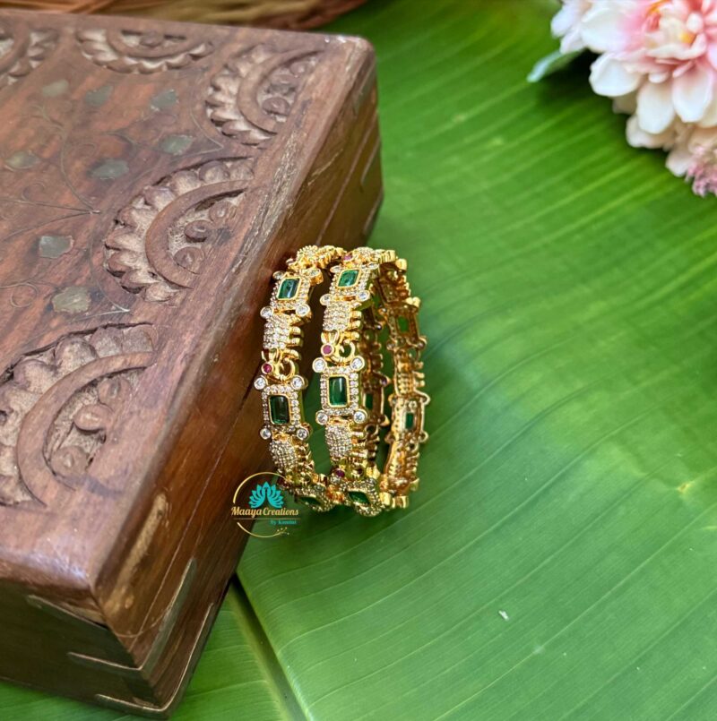 Gold Look like Green AD Stone Bangle Set - PGB1