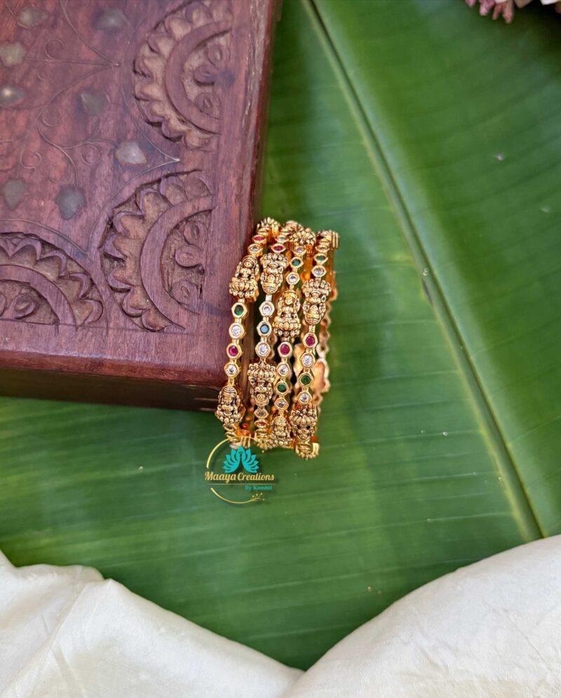 Gold Look like Lakshmi Stone Bangle Set - PGB4