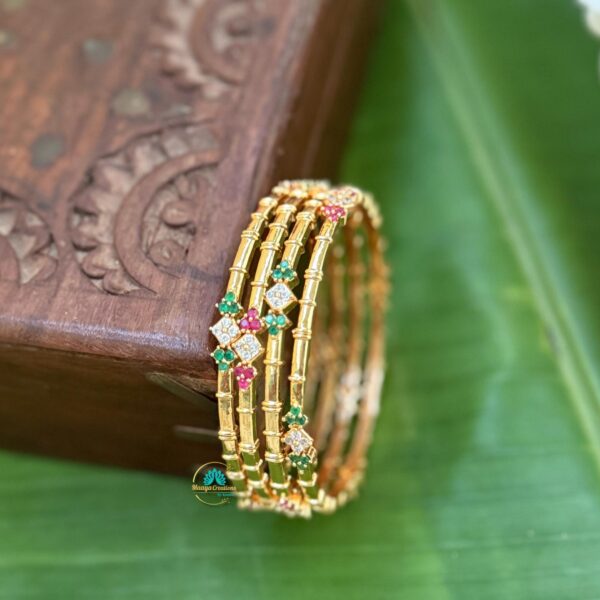 Gold Look like Red & Green AD Stone Bangle Set - PGB7