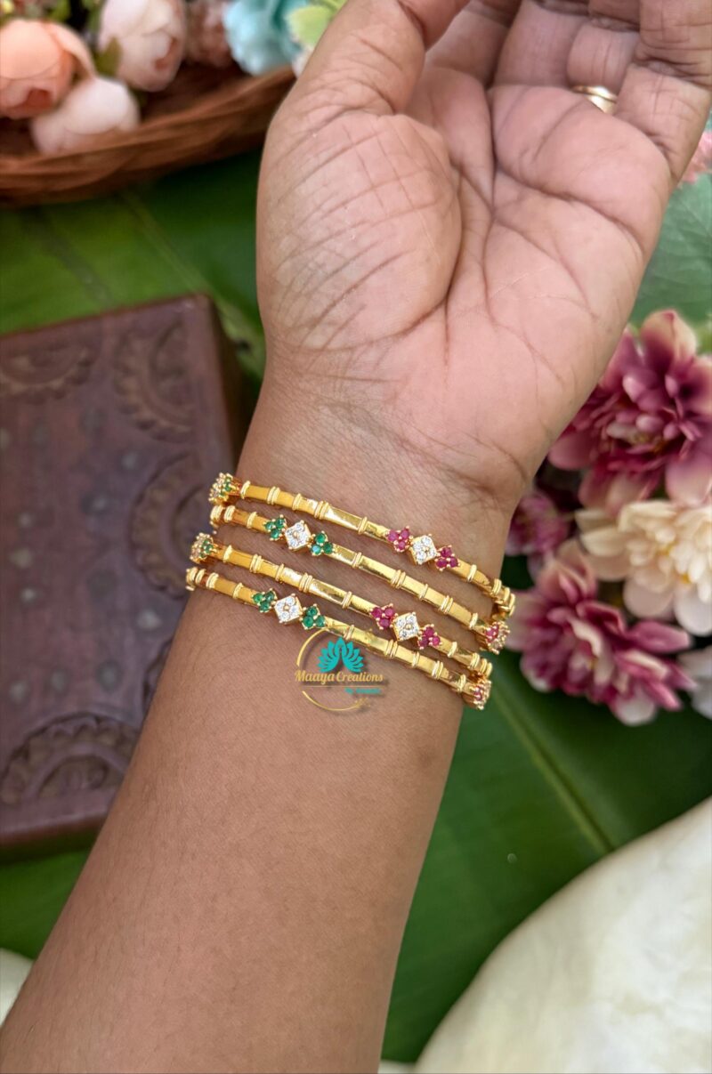 Gold Look like Red & Green AD Stone Bangle Set - PGB7 - Image 2