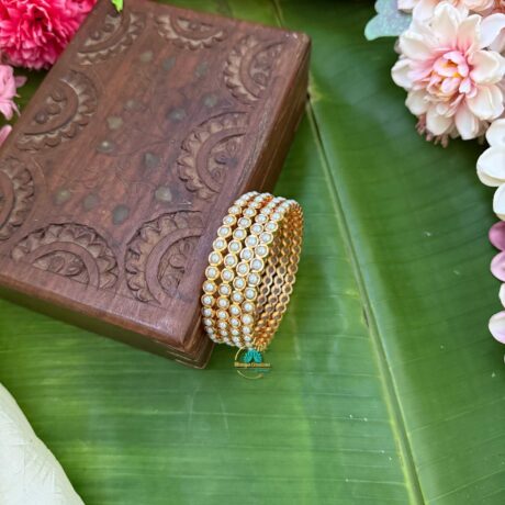 Gold Look like White Pearl Stone Bangle Set - PGB8