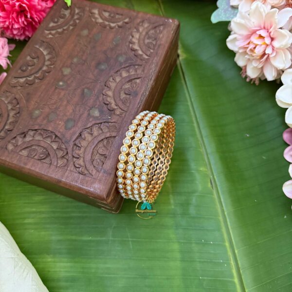 Gold Look like White Pearl Stone Bangle Set - PGB8