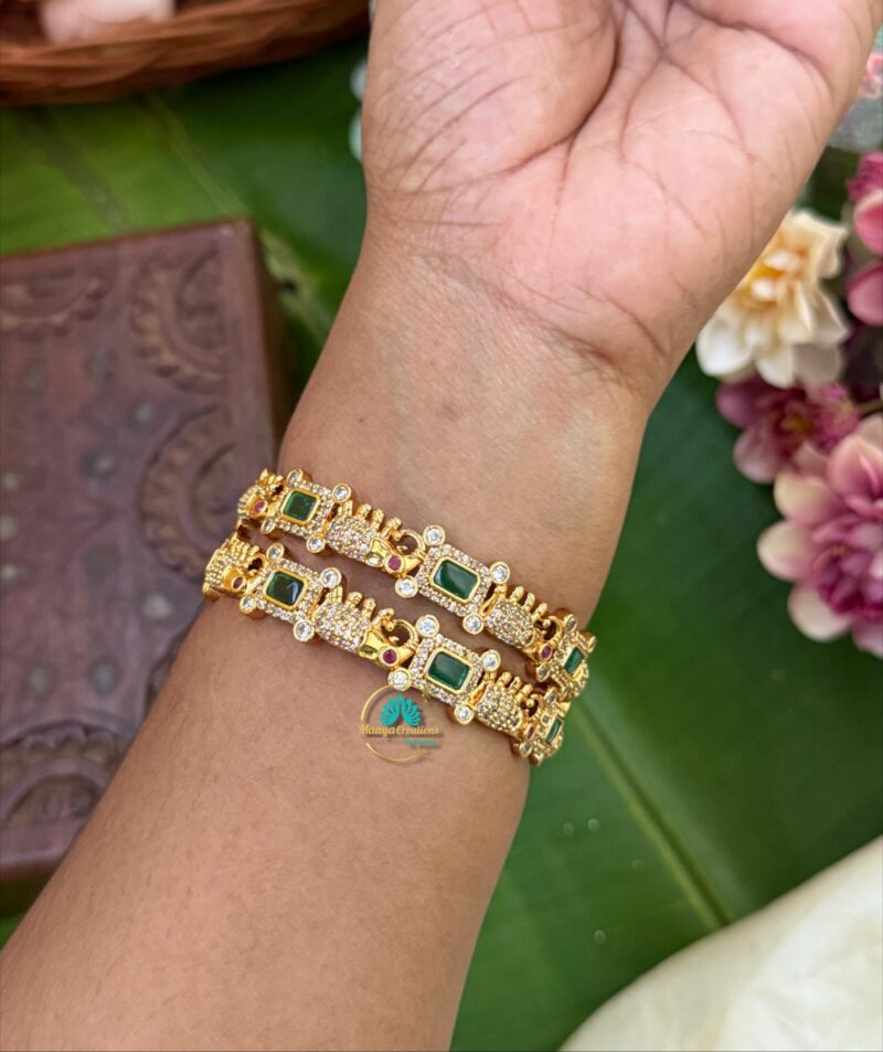Gold Look like Green AD Stone Bangle Set - PGB1 - Image 2