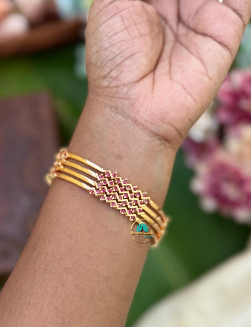 Gold Look like Red AD Stone Bangle Set - PGB2 - Image 2