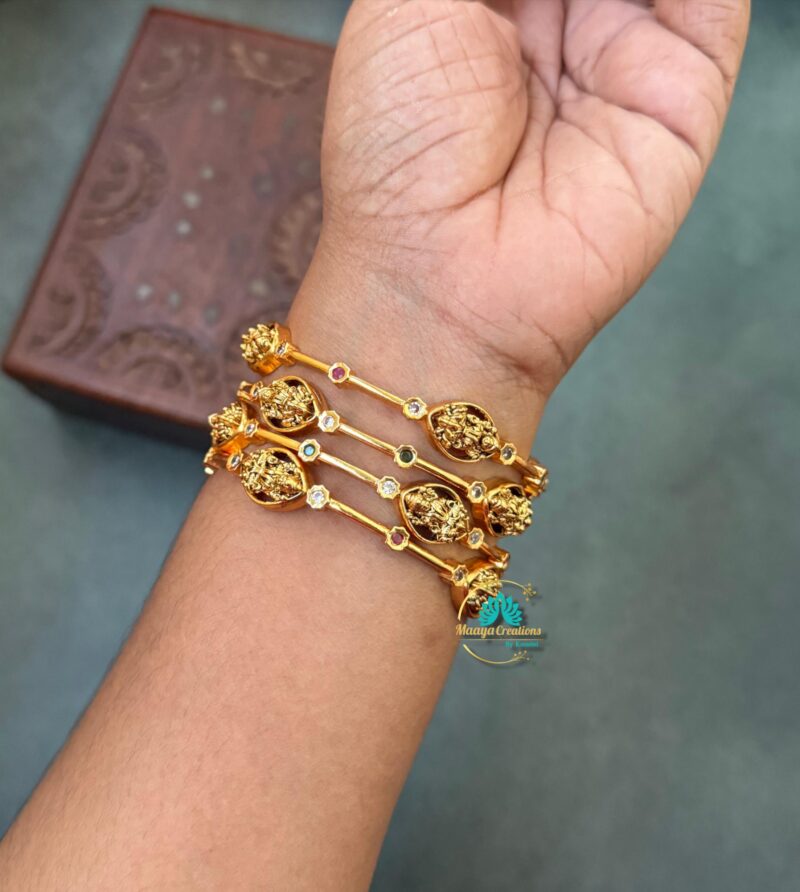 Gold Look like Lakshmi AD Stone Bangle Set - PGB13 - Image 2