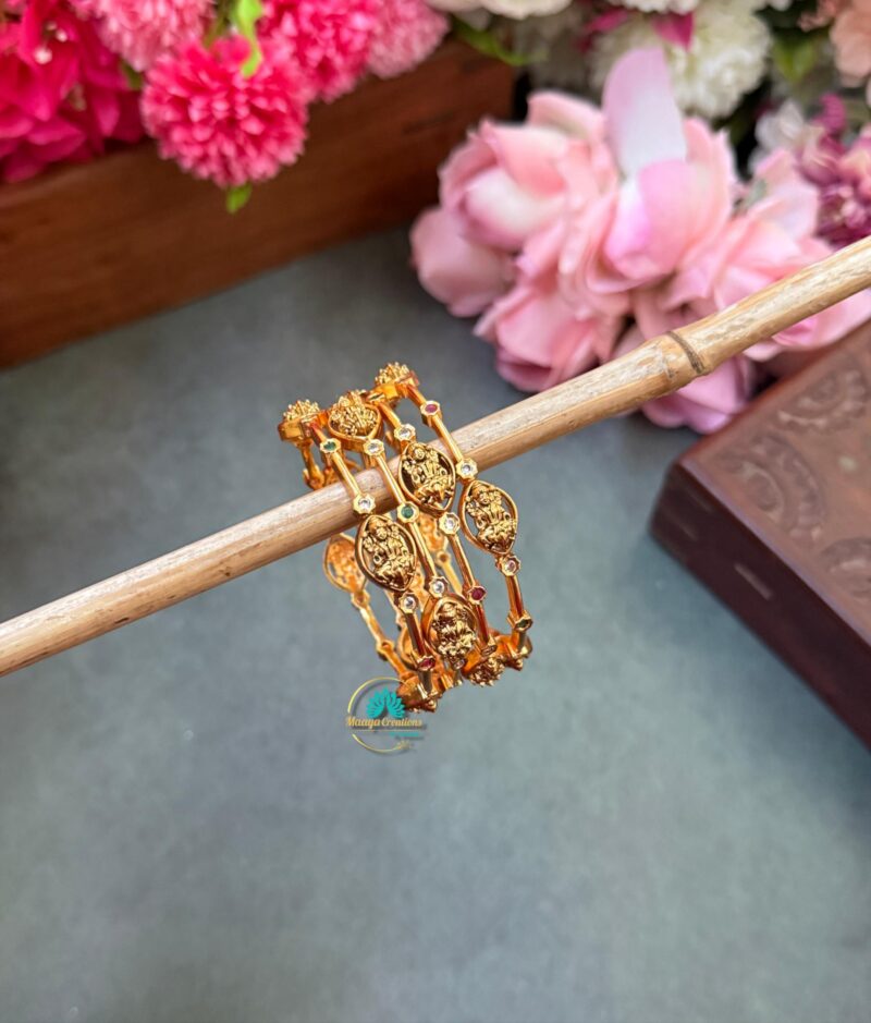 Gold Look like Lakshmi AD Stone Bangle Set - PGB13 - Image 3