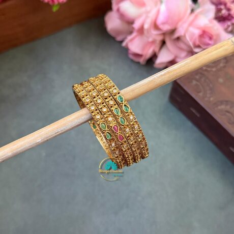 Antique Red & Green Stone Bangle Set - PGB15
