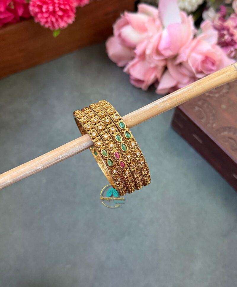 Antique Red & Green Stone Bangle Set - PGB15