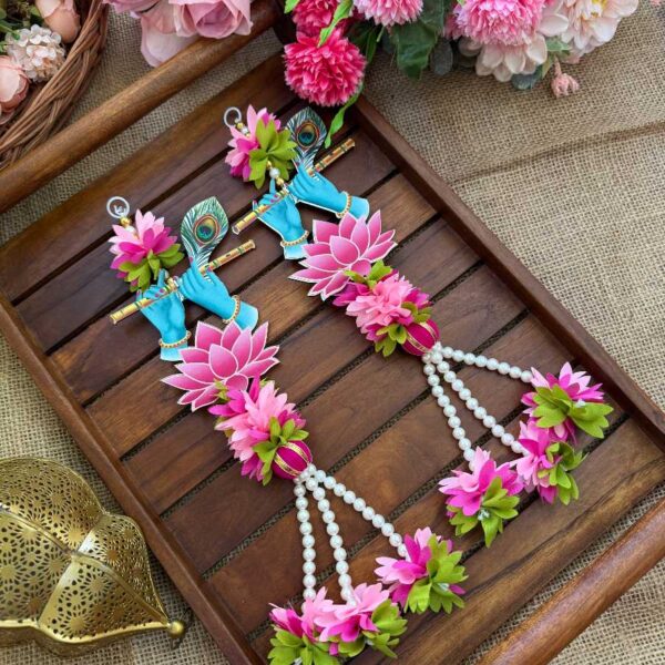 Peacock Feather Krishna & Lotus With Pichi Flower Hanging - TO6