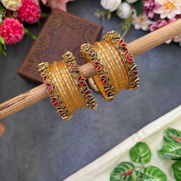 Lotus Red bangles with Gold Glass Bangles - BC526