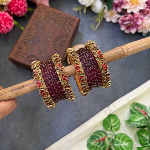 Lotus Red bangles with Wine Glass Bangles - BC528