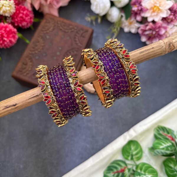 Lotus Red bangles with Purple Glass Bangles - BC529