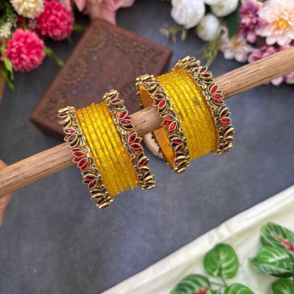 Lotus Red bangles with Yellow Glass Bangles - BC530