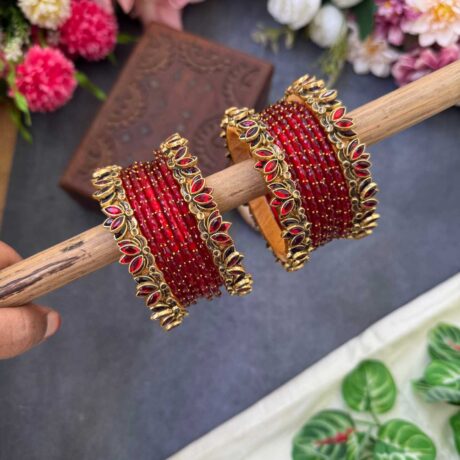 Lotus Red bangles with Red Glass Bangles - BC536