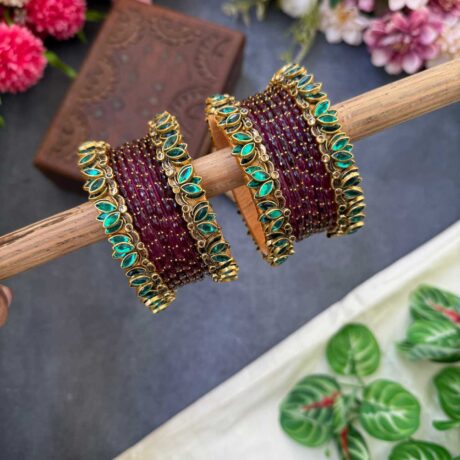 Lotus Teal Green bangles with Wine Glass Bangles - BC539