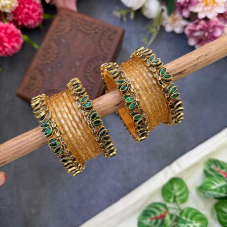 Lotus Dark Green bangles with Gold Glass Bangles - BC547